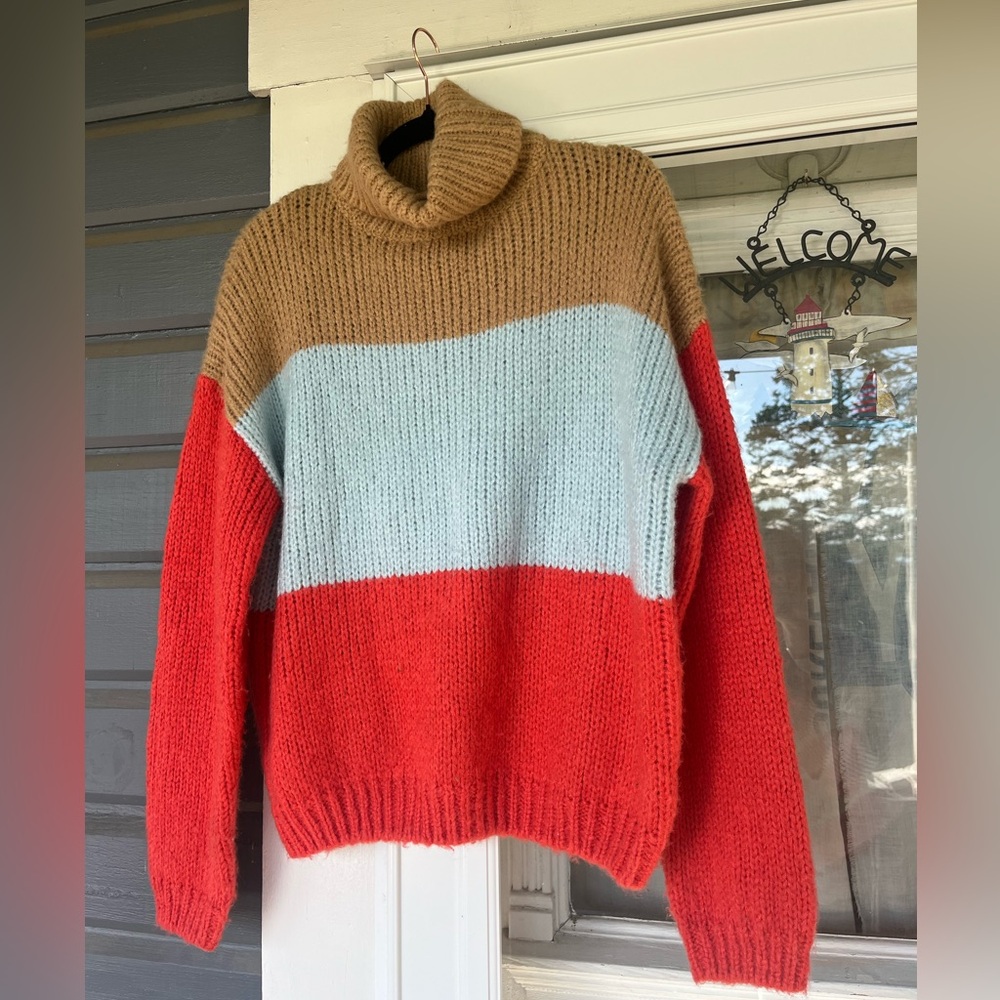 Woven heart Sweater Small Color Block Super Soft Sweater Y2K Oversized